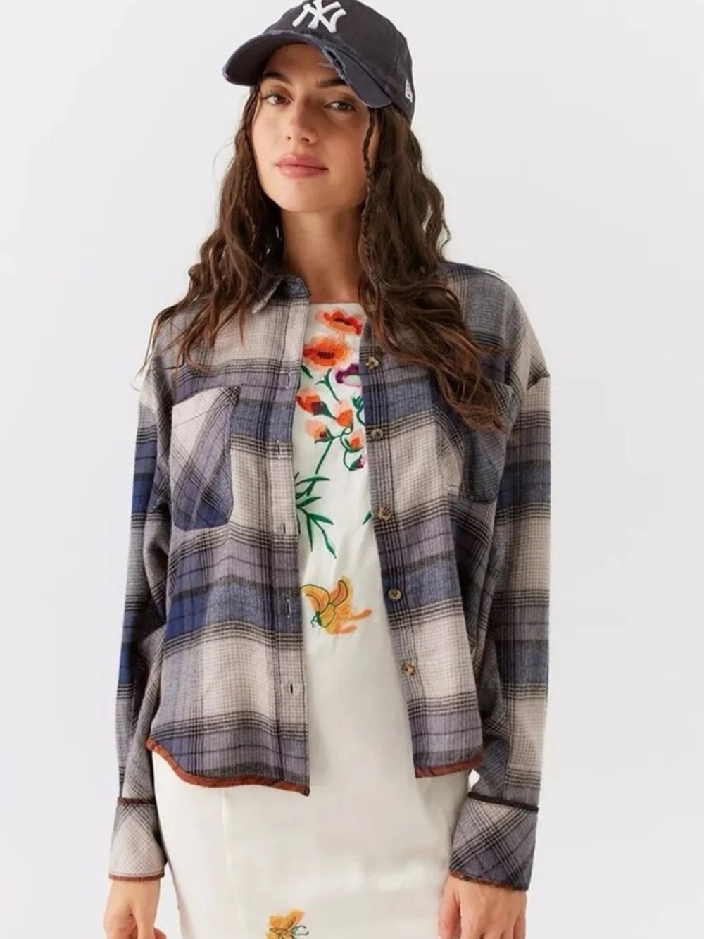 BDG Plaid Button-Down Shirt in Blue, Gray, Cream